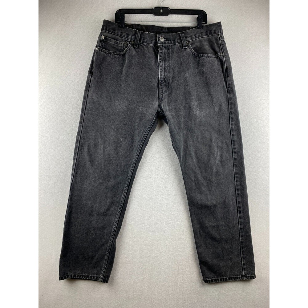 Levi's 505 Jeans Mens 38 Black Dark Wash Distressed Denim Mid-Rise Pockets